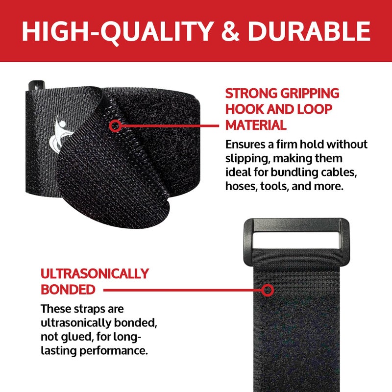 ENVISIONED Reusable Cinch Straps 1" x 15" - 12 Pack, Multipurpose Quality Hook and Loop Securing Straps (Black) - Plus 2 Free Bonus Reusable Cable Ties - Image 2